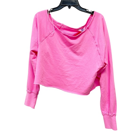 JoyLab Tops - JoyLab Womens Pink Cropped Raw Hem Boat Neck Long Sleeve Sweatshirt Size XS